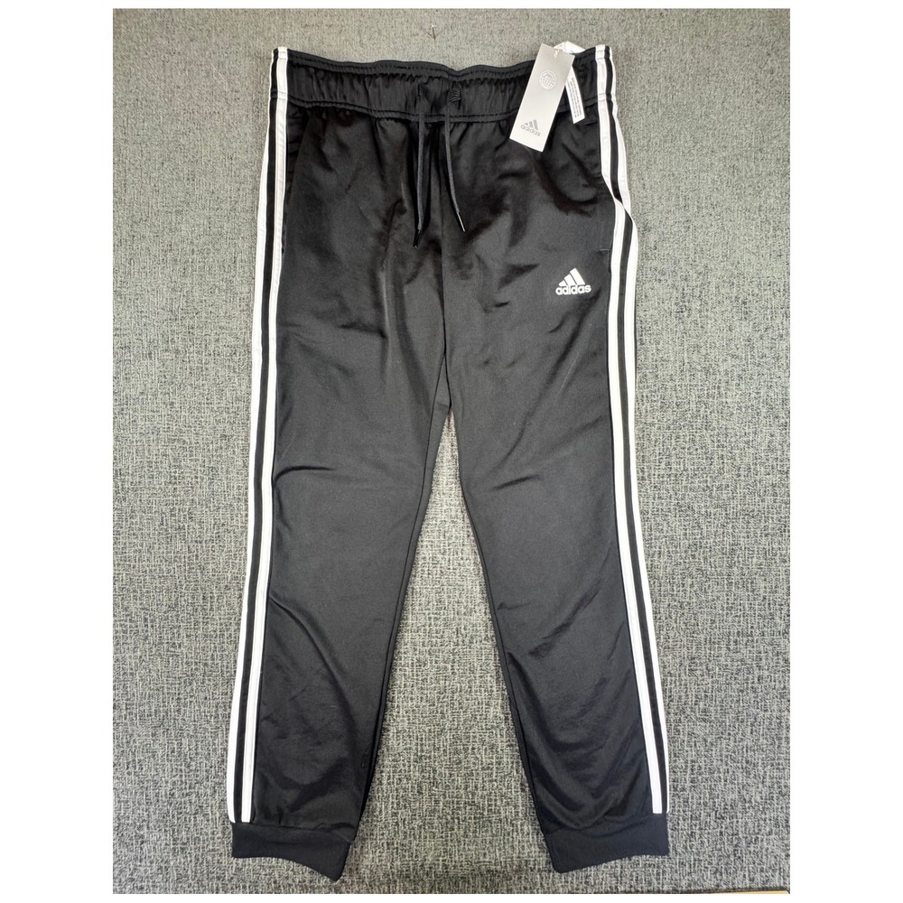 Adidas Womens Essentials 3-Stripes Tapered Track Pants Black White Joggers NWT